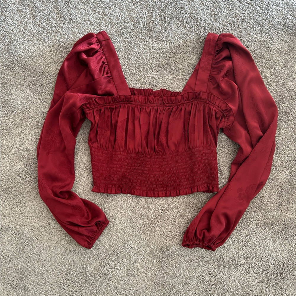 Red Ruffle Cropped Blouse - Picture 1 of 4